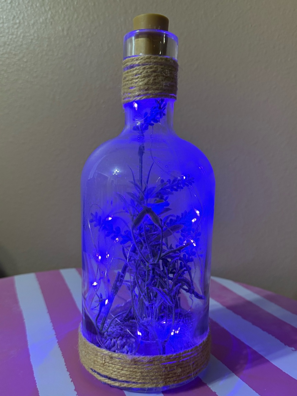 Twined Glass Bottle w/ LED Purple Light Strip Battery Operated